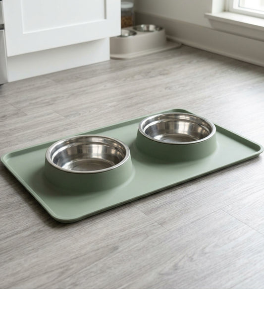 Jkwvd Twinrail Pet Bowl Set Silicone Mat 16 oz Sage - Lifestyle view