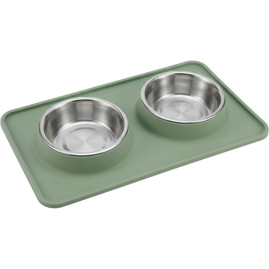 Jkwvd Twinrail Pet Bowl Set Silicone Mat 16 oz Sage